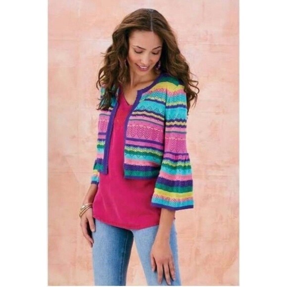 Soft Surroundings Sweaters - Soft Surroundings NWT Monteverde Stripe Cardigan Sweater - Size L Artsy Colorful